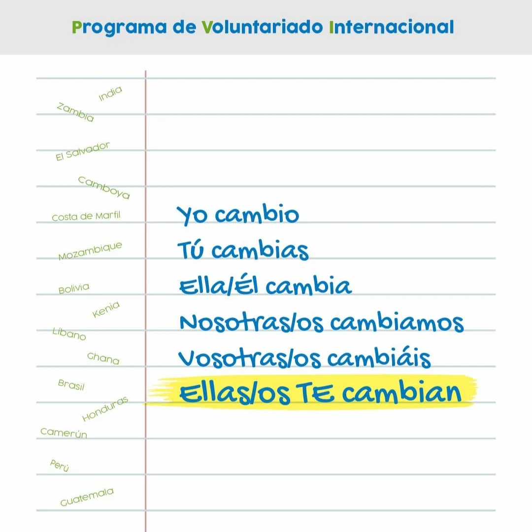 Diseño a partir del cartel del Programa de Voluntariado Internacional (PVI) Rosey 2027 de las tres provincias maristas (Compostela, Ibérica y Mediterránea) y la ONGD SED